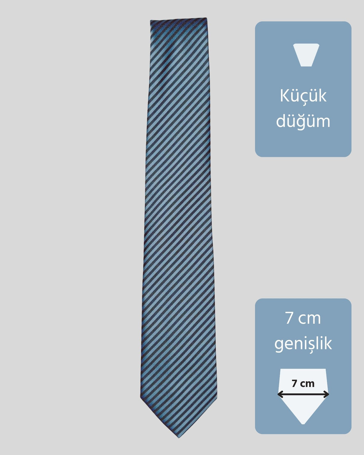 Kumovo mavi gri çizgili ince mezuniyet kravatı