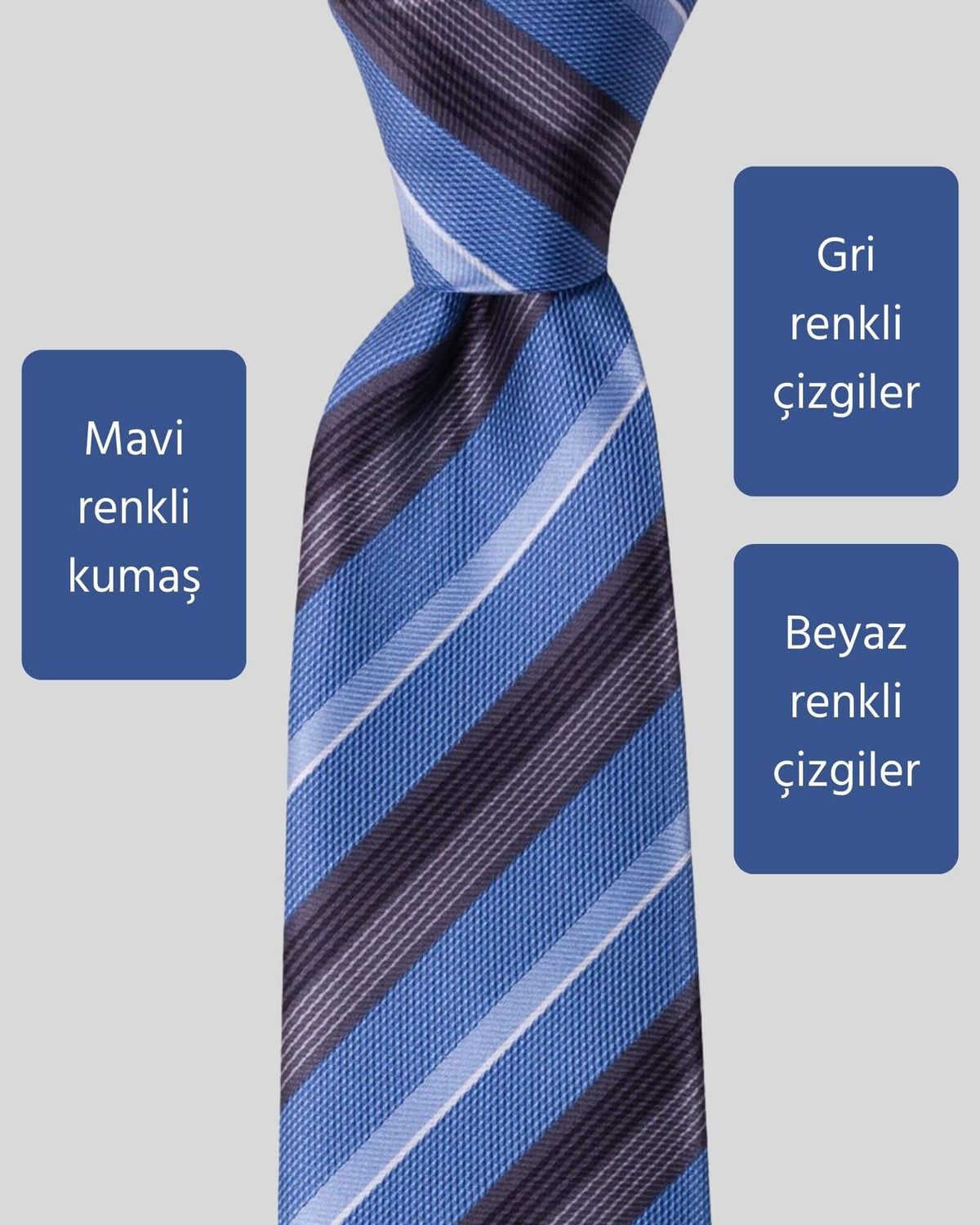 Kumovo mavi gri çizgili kravat