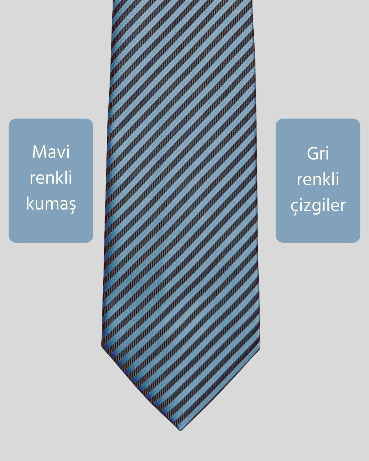 Kumovo mavi gri çizgili ince kravat