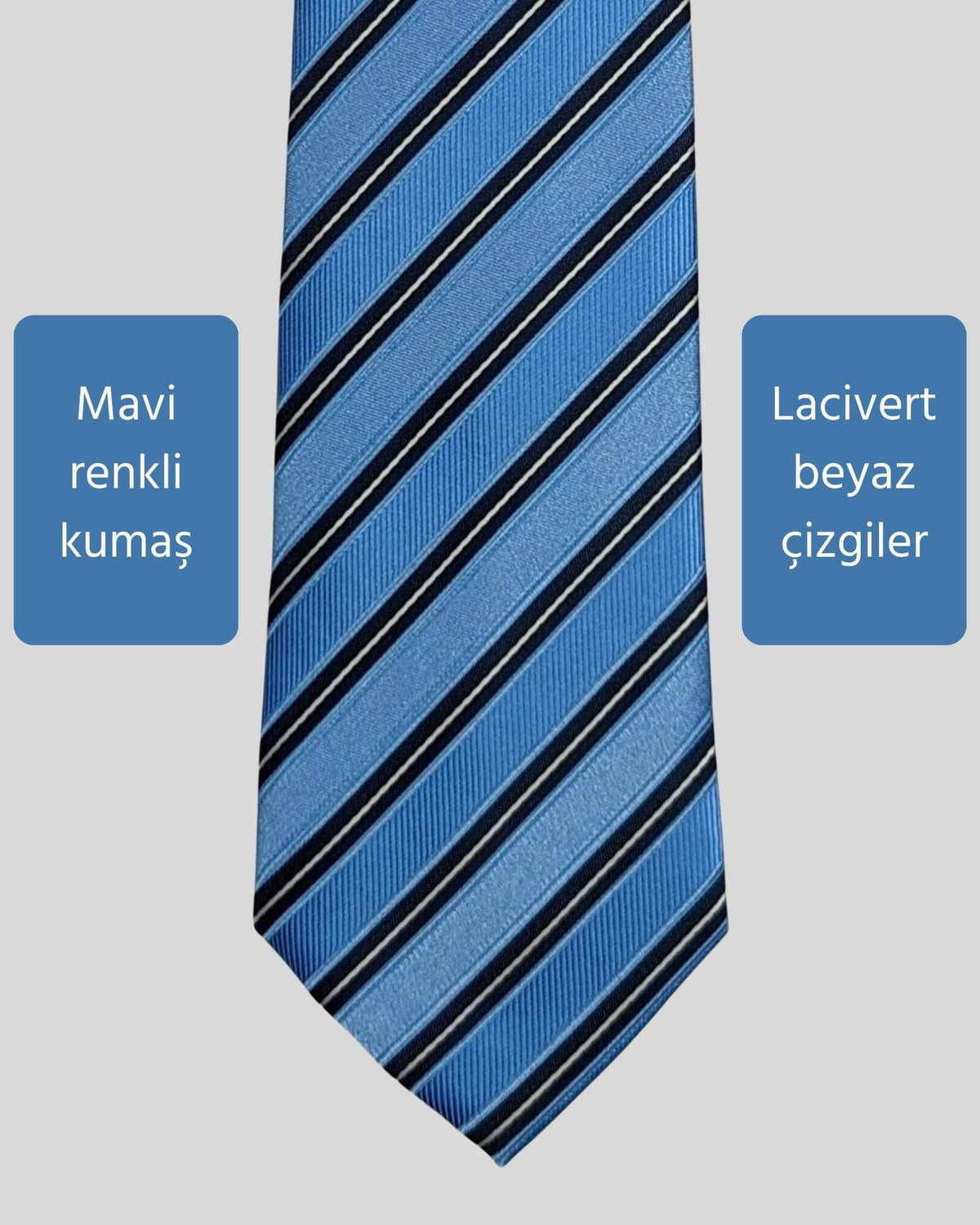 Kumovo çizgili mavi avukat kravatı