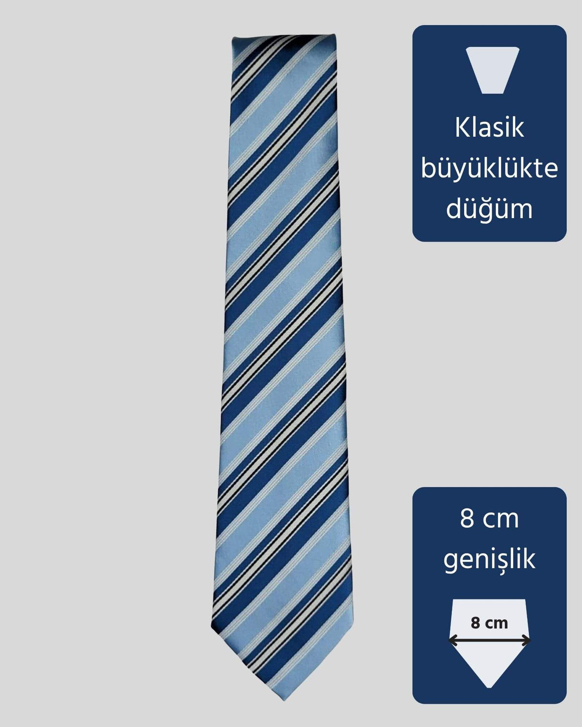 Kumovo lacivert çizgili klasik mavi avukat kravatı