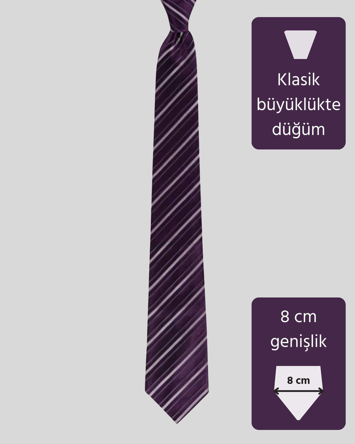 Kumovo çizgili mor ipek kravat