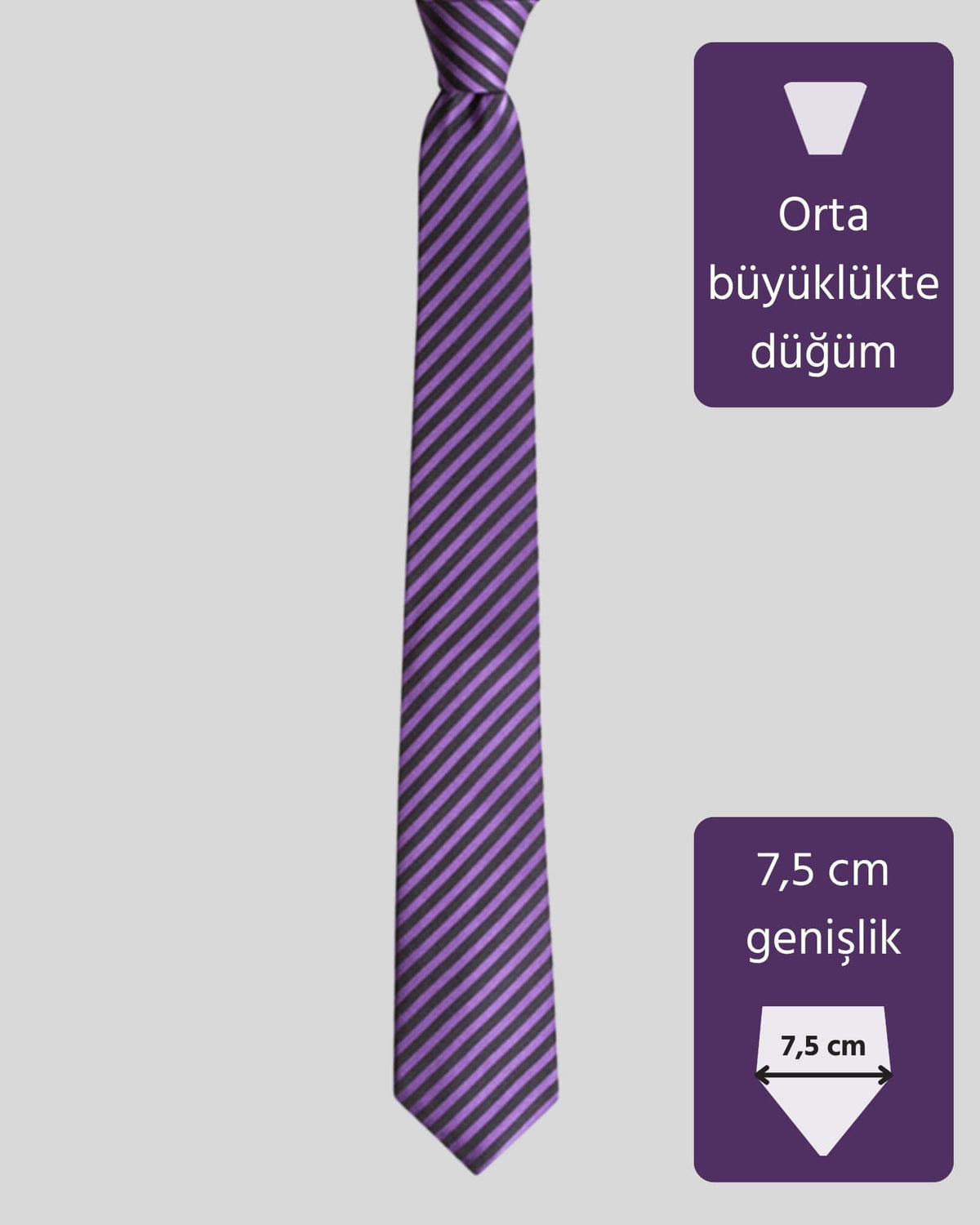 Kumovo mor siyah çizgili ipek savcı kravatı