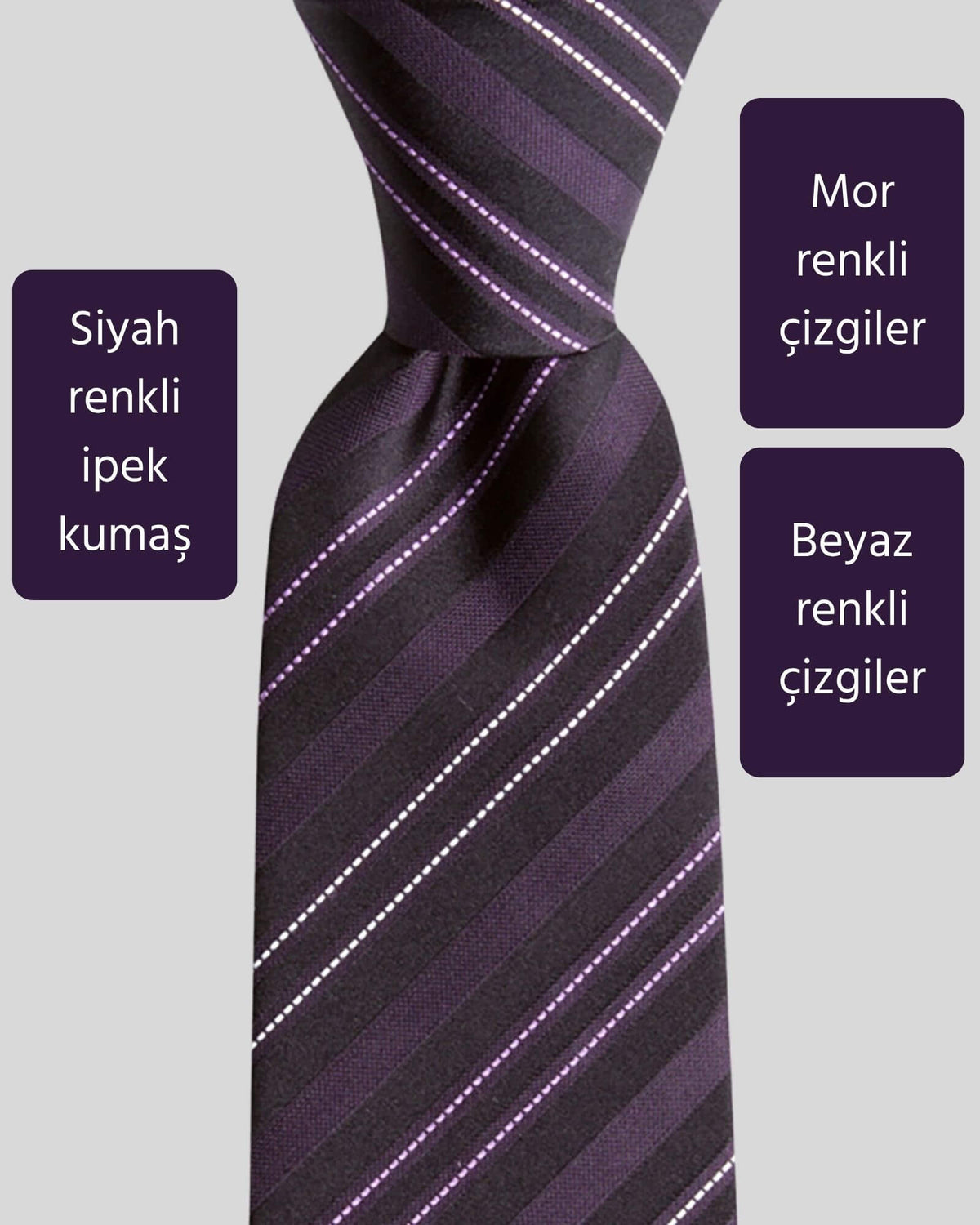 Kumovo mor çizgili siyah ipek doktor kravatı