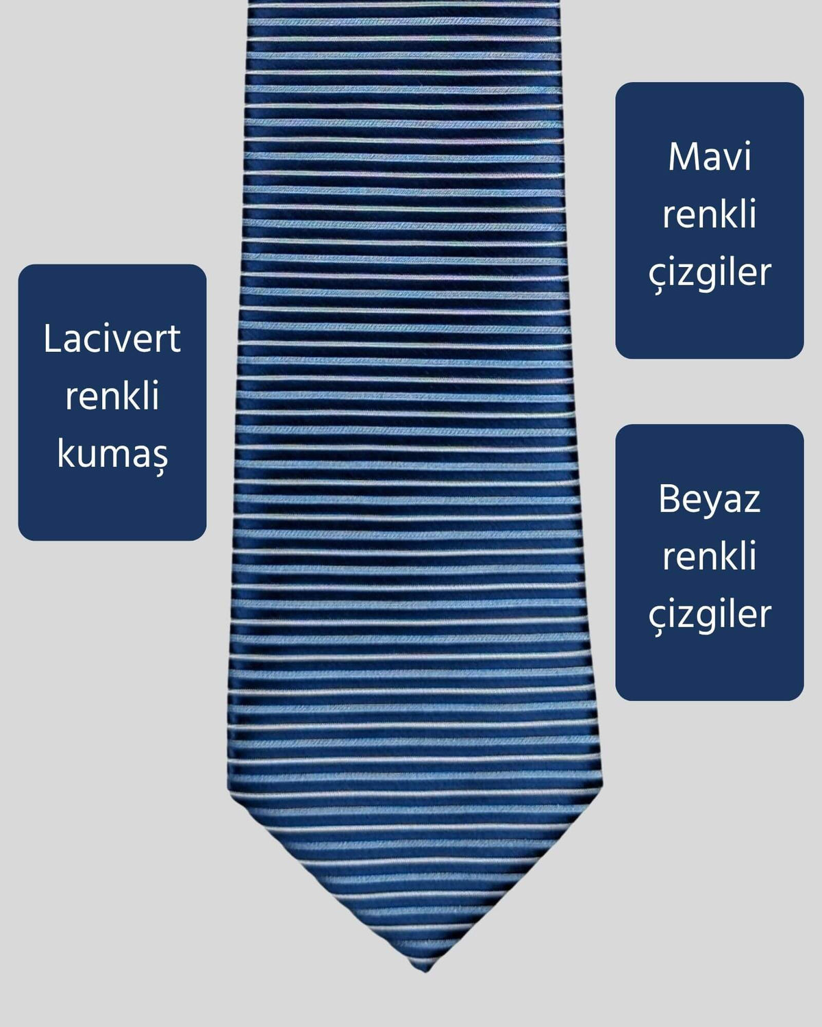 Kumovo lacivert beyaz yatay çizgili kravat
