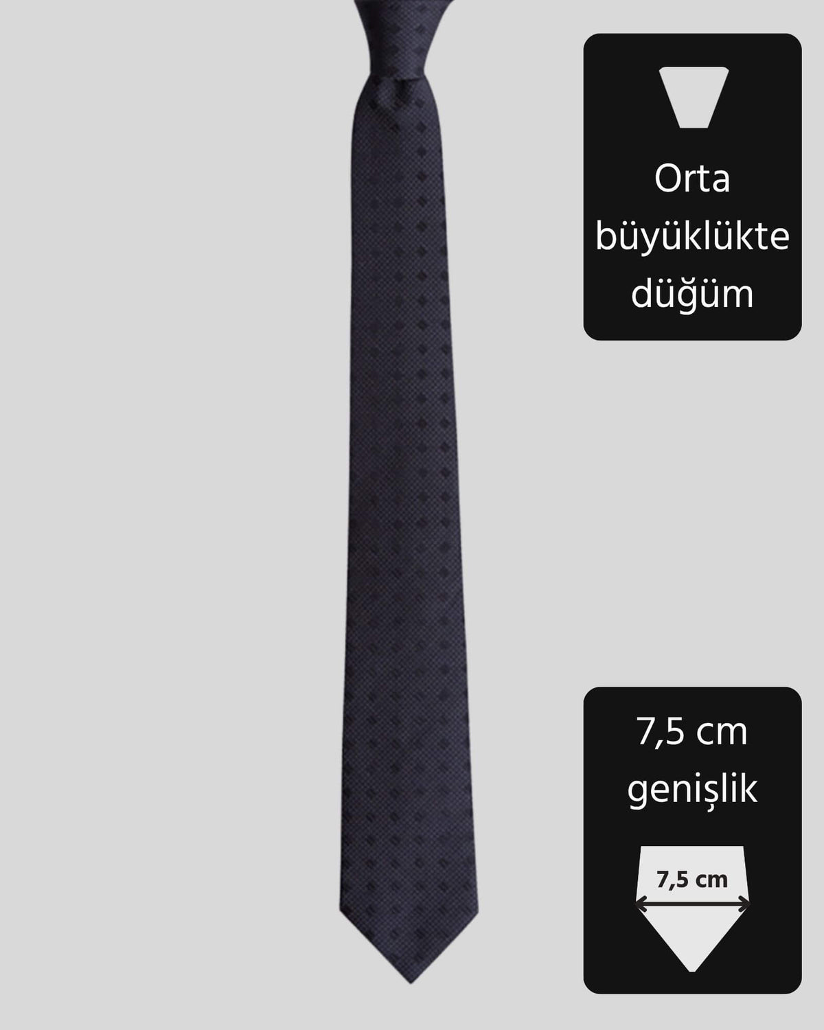 Beyaz Desenli Siyah İpek Kravat – 7,5 cm genişliğinde | Kumovo