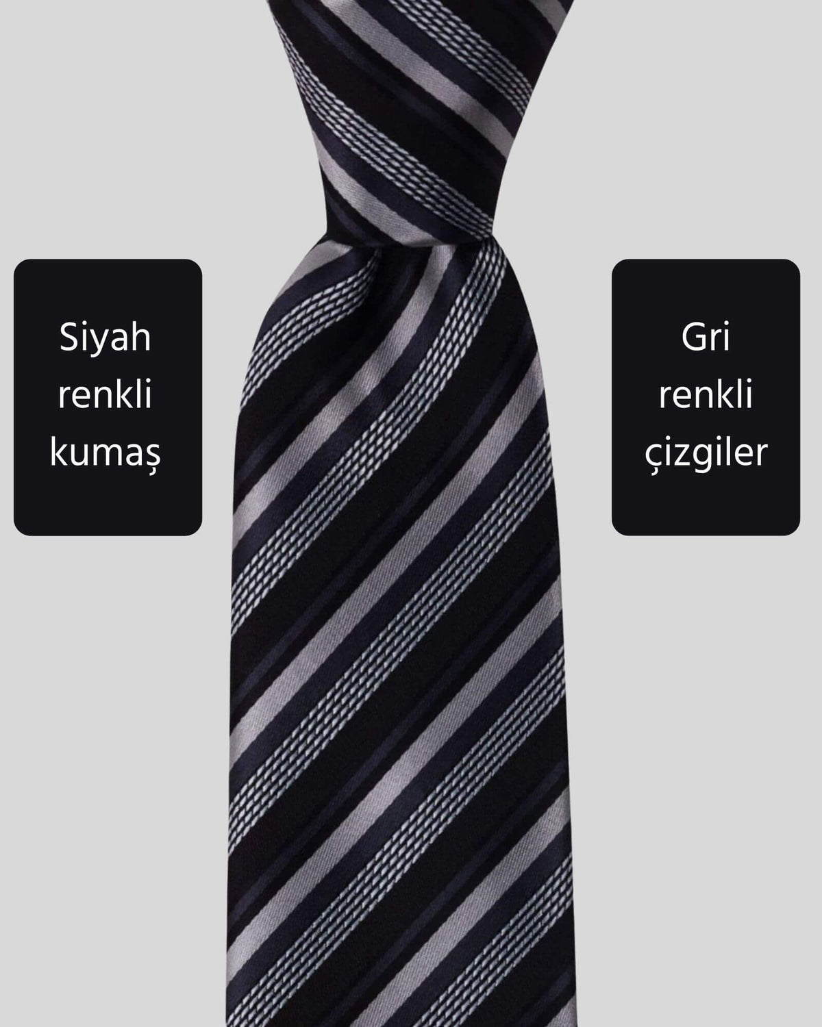 Kumovo siyah gri çizgili mikro kravat