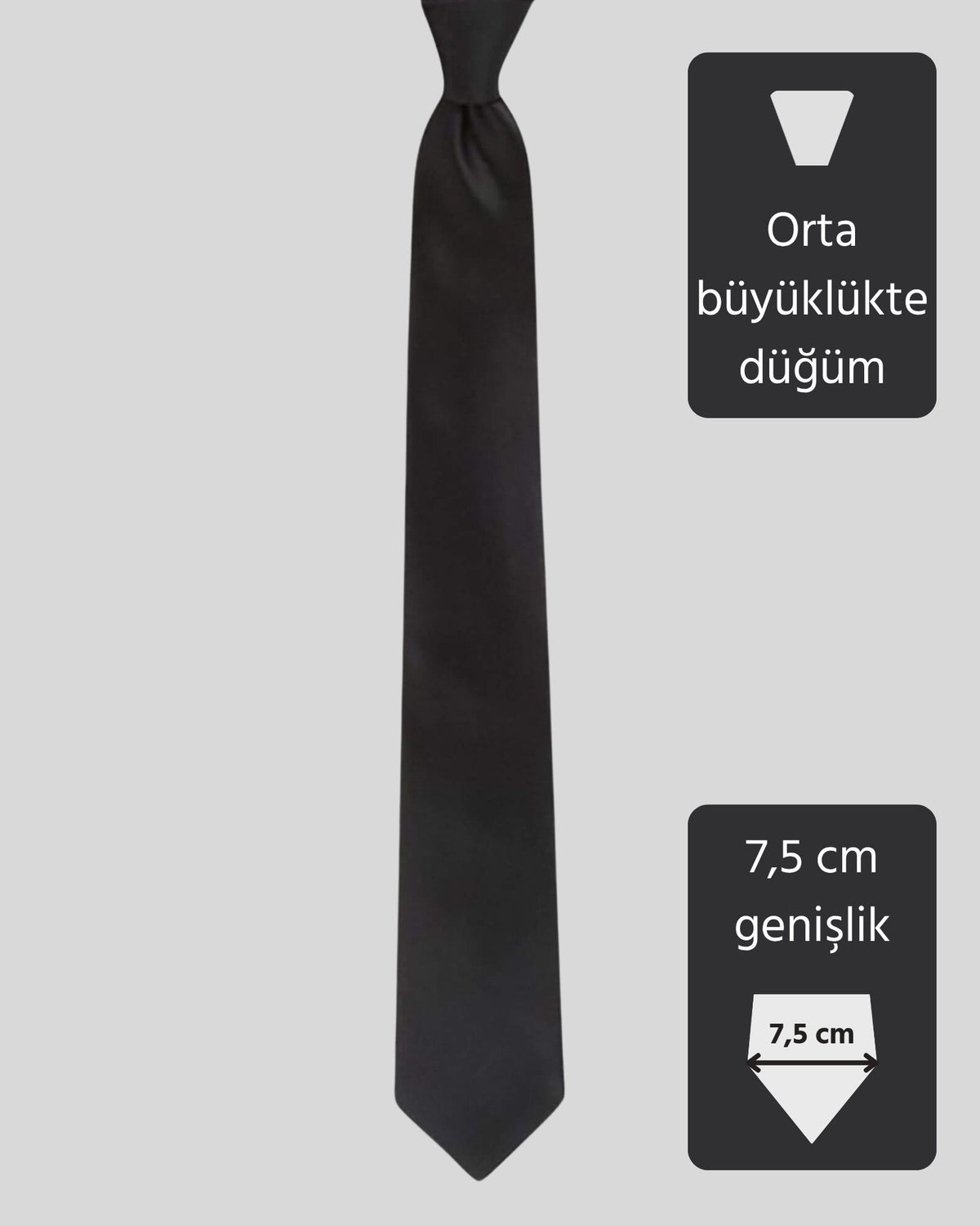 Kumovo siyah saten ipek İtalyan kravat