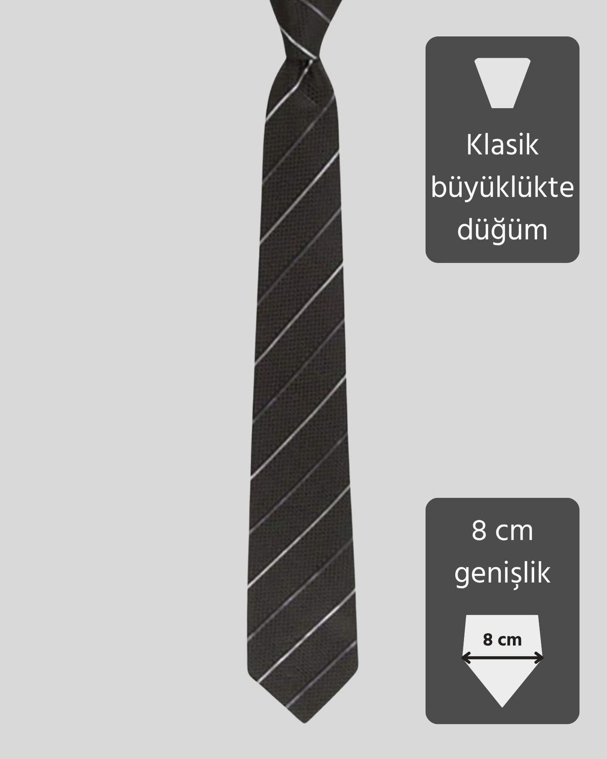 Kumovo gri çizgili siyah ipek avukat kravatı