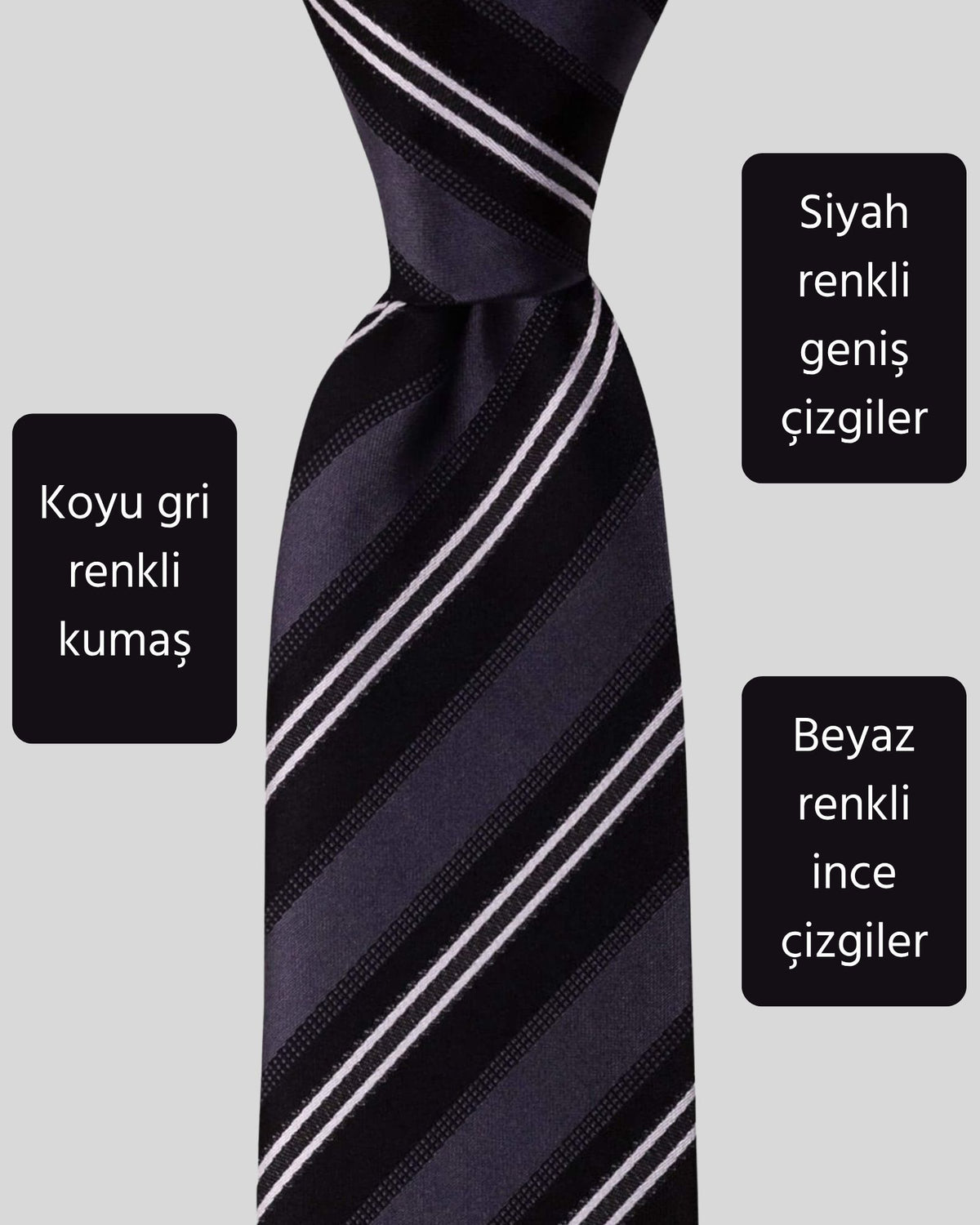 Kumovo siyah beyaz çizgili gri kravat
